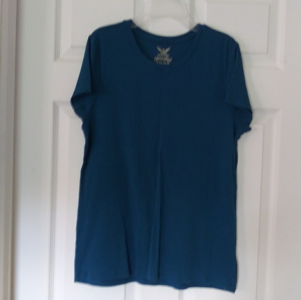 Womens cobalt blue crew neck tee.